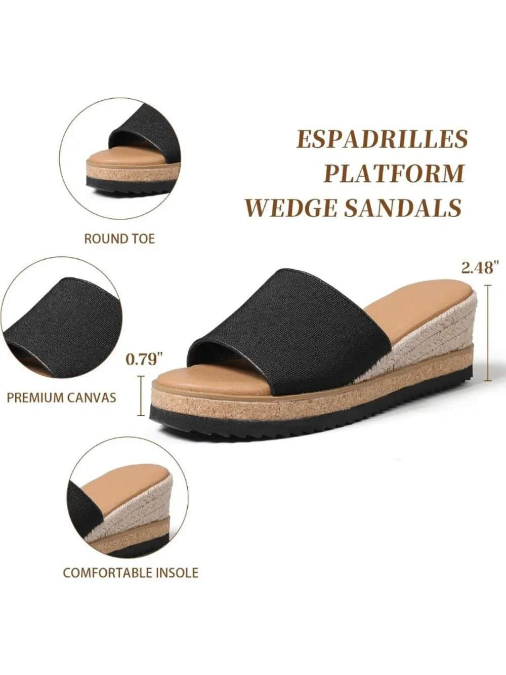 Comfortable Open Toe Wedge Sandals for Women - Stylish Summer Espadrille Slides